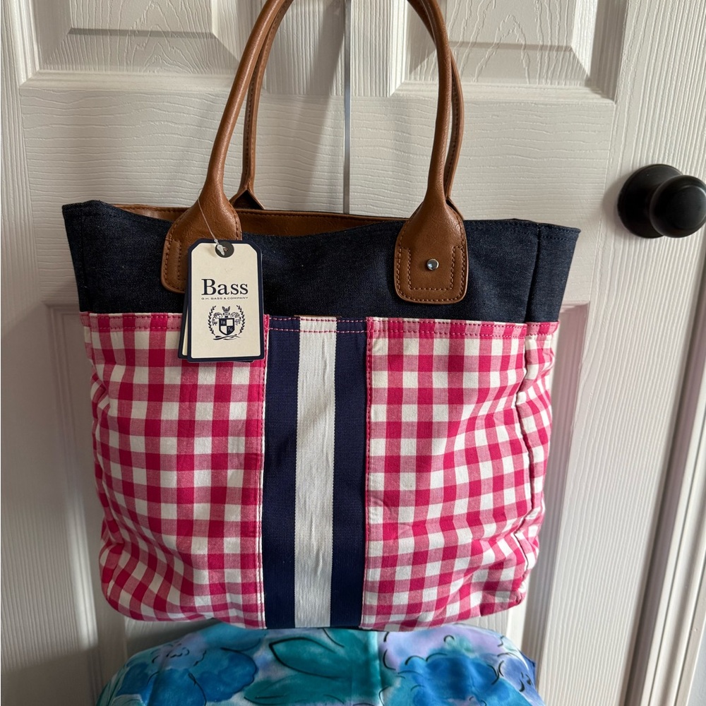 NWT Bass Pink Gingham tote bag